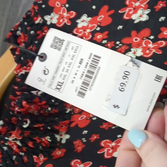 ZARA Ruffle Floral Cottage Dress midi maxi Black red NWT XXl - Picture 8 of 15